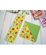 Handmade &quot;SUNFLOWERS &#39;n DOTS&quot; 2 Fabric Bookmarks - Gift Idea, Stocking S... - £6.30 GBP