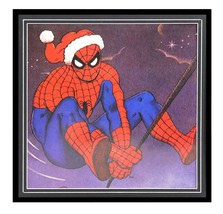 VINTAGE Framed 1988 Marvel Spider-Man Santa Claus 12x12 Poster Display - $39.59