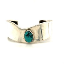 Vintage Signed Sterling Carol Felley Turquoise Stone Wide Cuff Bracelet 6 3/4 - £154.31 GBP