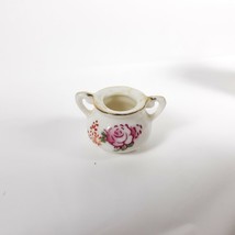 Miniature Two Handle Ceramic Rose Floral Vase White Vintage Decor - £15.50 GBP