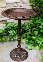 Rustic Cast Iron Bluebird Victorian Floral Bird Feeder Bath Garden Statu... - $55.99