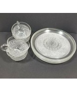 4 Snack Tray Sets Round Plate Cup Floral Daisy Pattern Tea Party Dishes - £24.56 GBP
