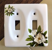 White Floral Glazed Porcelain Double Light Switch Plate Cover - £14.04 GBP