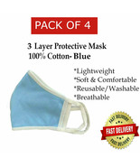 4 Pack 100% Cotton Reusable, Washable Adult Unisex Blue Face Mask Soft - $12.24 CAD