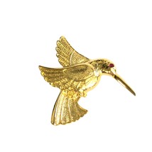 Vintage Avon Gold Tone Ruby Red Glass Eye Hummingbird Brooch/Pin 2 X 1.5 - £13.41 GBP