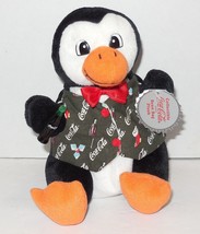 Coca-Cola Penguin in Holiday Vest 8&quot; Beanie bean bag plush toy style #0172 - £11.59 GBP
