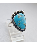 VINTAGE NAVAJO 925 STERLING SILVER  17x13 mm. TURQUOISE RING  . SIZE 9.25 - $2,201.88 MXN