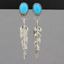 Native American Jack Whittaker Circle JW Sterling Turquoise Feather Earrings - £31.34 GBP