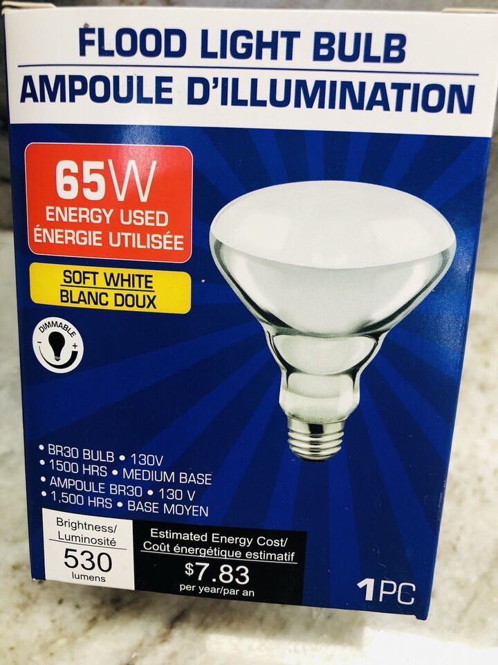 Flood Light Bulb. 65W / Soft White. 1 Pc. 530 Lumens. Brightness-NEW-SHIP 24 HRS