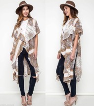 New UMGEE Cream Vintage French Paisley Wrap Duster Cardigan Boho Chic S/M M/L - £47.18 GBP