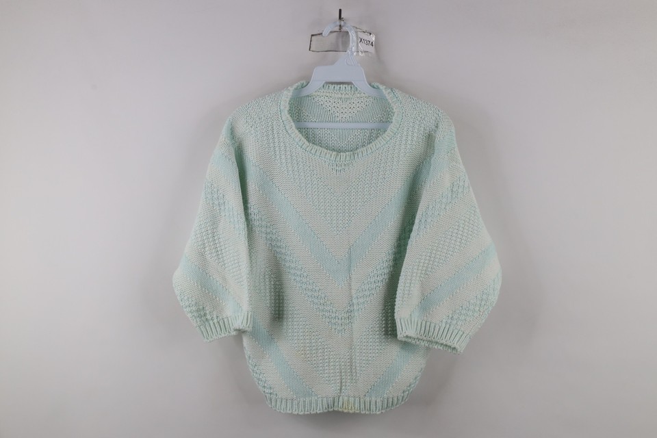 Vintage 70s Streetwear Womens Small Distressed 3/4 Sleeve Chunky Knit Sw... - $33.62