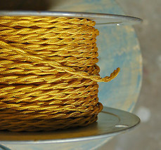 Gold Twisted Rayon Covered Wire, Vintage Cloth Lamp Cord, Antique Lights, fans - £1.07 GBP