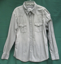 Paper Denim &amp; Cloth Mens Large Cotton Canvas Shirt Pearl Snaps Roll Tab Sleeves - £14.93 GBP