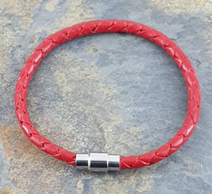 Red Leather Bracelet 4 mm round diameter - $12.36