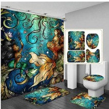 Colorful Mermaid Bathroom Shower Curtain Toilet Seat Cover Rug Set - £48.86 GBP