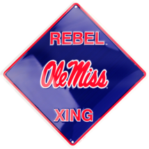 Ole Miss REBELS XING 12&quot; x 12&quot; Embossed Metal Crossing Sign - £7.95 GBP