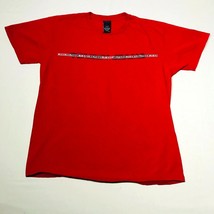 Vintage Tommy Hilfiger Jeans Tee T Shirt Size M Red Spell Out Logo Crew Neck - £11.76 GBP