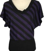 Made For Me 2 Look Amazing Size Medium Purple Black Stripe V Neck Shirt Top - £19.54 GBP