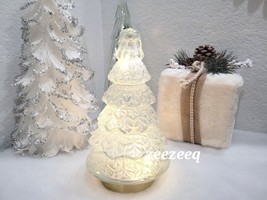Christmas White Clear LIGHT UP Glass Tree Figurine Tabletop Decor 10”  - £36.07 GBP