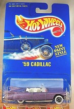 1991 Vintage Hot Wheels Blue Card #266 &#39;59 CADILLAC Lavender w/White Wall BW Sp - £8.06 GBP