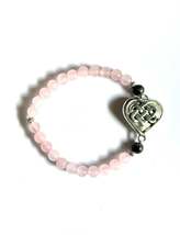 Rose Quartz and Larvikite Beaded Bracelet with Celtic Heart Charm, Silve... - $5.99