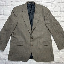 Chaps Ralph Lauren Mens Tan Navy Blue Houndstooth Blazer Size 44R Wool Silk  - £63.03 GBP