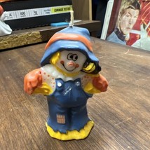 Vintage Halloween Thanksgiving Scarecrow with Crow Wax Candle Figure 3.5&quot; tall - $12.99