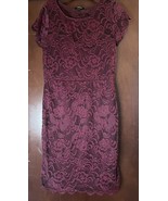 Ambiance Womens Burgundy Floral Lace Dress Size Large  Short Sleeve - $370.88 MXN