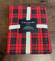 Tahari tablecloth Red Black Plaid Lurex 60”x84” Christmas New - £28.98 GBP