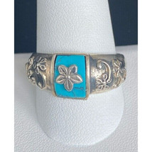 Ornate 925 Sterling Silver Turquoise Ring Size 12 Sky - $45.14