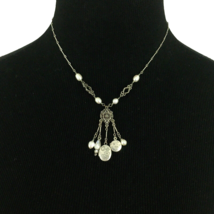 J JILL vintage-style sterling silver pearl necklace - Y locket charm drop 16-18&quot; - £19.75 GBP