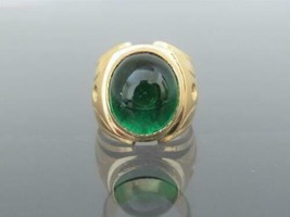 Vintage 14kt Yellow Gold Finish Over Emerald Cabochon &amp; Diamond Men&#39;s Ring - £85.16 GBP