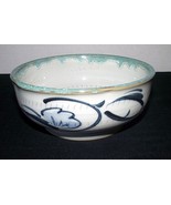 Handmade Bowl Pottery Art Teal Crafted Spiral Dish Blue Floral Hand Pain... - £20.89 GBP