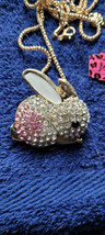 New Betsey Johnson Necklace Bunny Pink White Rhinestone Easter Collectible Nice - $14.99