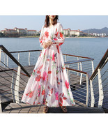 Summer Floral Chiffon Dress Women Custom Plus Size Loose Fitting Flower ... - $80.12 CAD