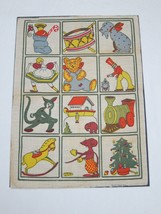 Vintage Christmas Children&#39;s Toys Blocks Picture on Cloth Fabric Panel Red Green - £39.14 GBP