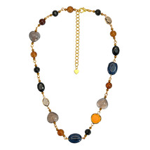 Vibrant  Mix of Linked Black and Brown Agate Stones Brass Statement Necklace - £17.18 GBP