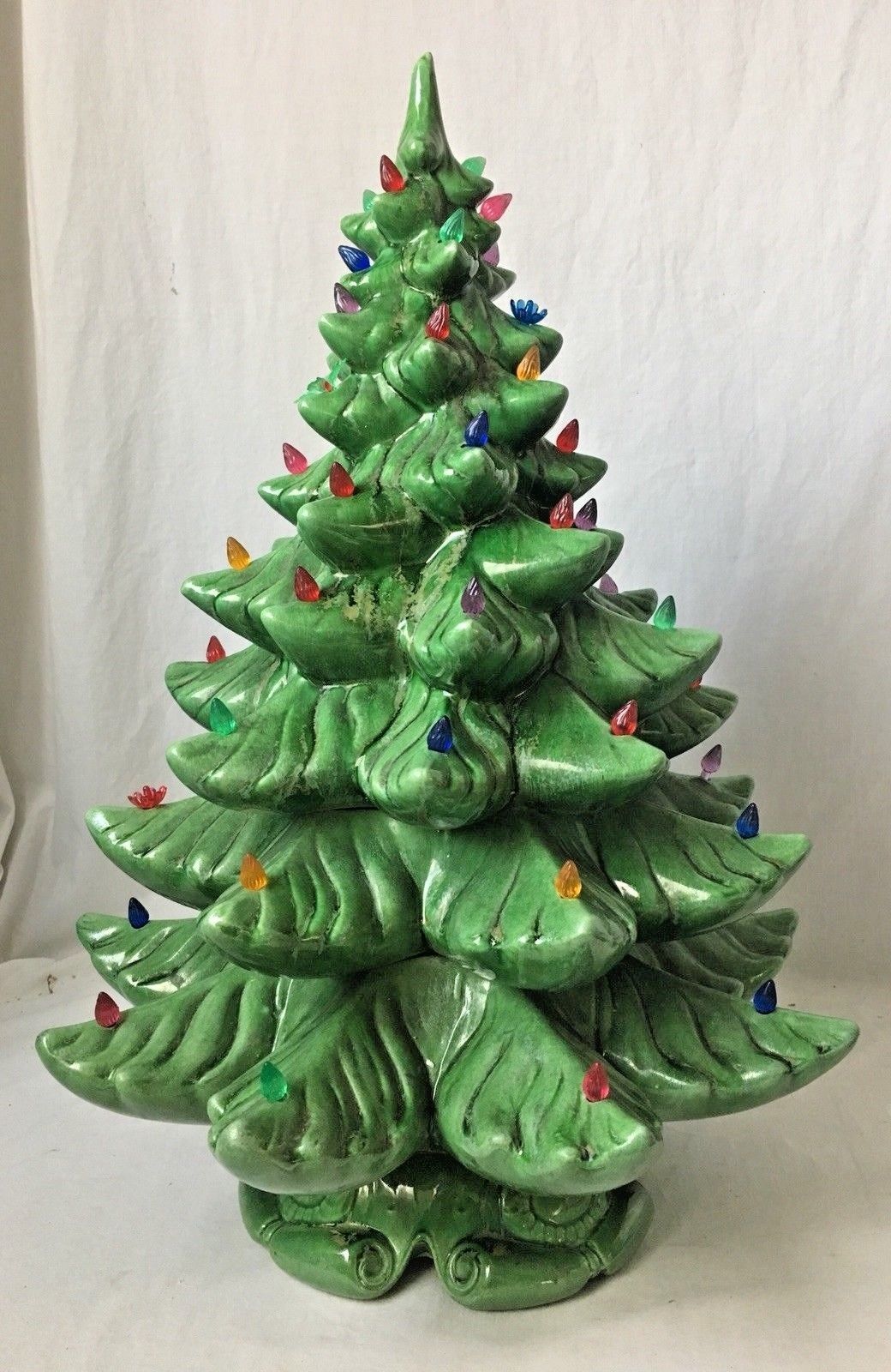 Vintage Ceramic Christmas Tree Green w Multi Color Lights 23" Table Top Musical - $249.95