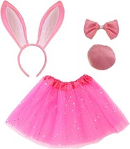4 Pcs Halloween Bunny Ears Headband Bow Tie Tail Skirt Rabbit Hair Hoops Bowtie  - £16.72 GBP