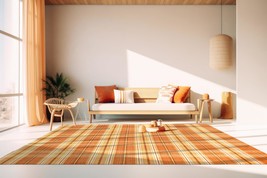 EORC LLC, T197OR9X12 Hand Knotted Wool Plaid Rug, 9&#39; x 12&#39;, Orange Area Rug - £446.48 GBP