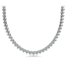 10.5Ct Brilliant 3-Prong Simulated Diamond Tennis Necklace 14K White Gold Plated - £224.21 GBP