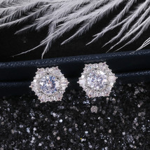 Luxury Women Crystal White Zircon Stud Earrings Hexagon Earrings For Women Doubl - £7.98 GBP