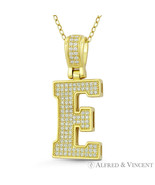 Initial Letter &quot;E&quot; Block Script CZ Crystal .925 Sterling Silver &amp; 14k GP... - £22.03 GBP+