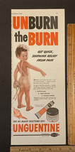 Vintage Print Ad Unguentine Unburn the Burn Baby Tan Ephemera 1940s 13.5... - $12.73