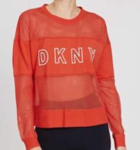 DKNY Top XS Red Off White Logo Long Sleeve Mesh Sports Athletic Sexy Gym Yoga 0 - £7.57 GBP