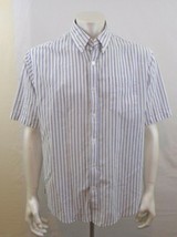 Croft &amp; Barrow Men&#39;s Short Sleeve Blue Striped Button Down Pocket Shirt Size L - £8.72 GBP