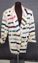 Vintage East West 80s 90s Off-White Patchwork Oversized Cotton Blazer Lined Sz M - £19.89 GBP