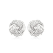 14k White Gold 0.38in Fashionable Love Knot with Ridge Texture Earrings - £165.33 GBP