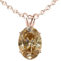 Oval Diamond Solitaire Pendant Natural Fancy Brown Color 14K Rose Gold 1 Carat - £1,475.59 GBP