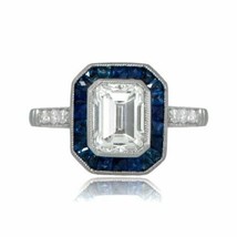 Halo Engagement Ring 2.40Ct Emerald Cut Simulated Diamond 14k White Gold Size 8 - £214.68 GBP